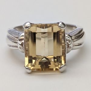 Sz8 Sterling Silver 6ct Emerald Step Cut Citrine Solitaire Ring 